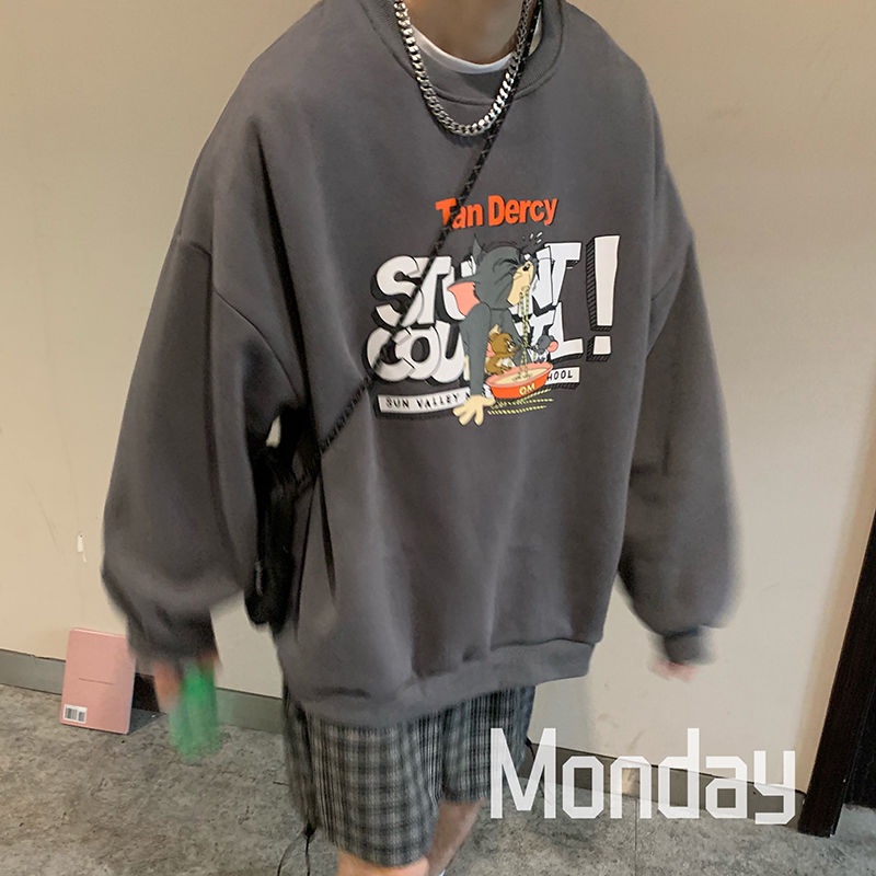 Áo hoodie tay dài in hình mèo và chuột hoạt hình thời trang dành cho cặp đôi
