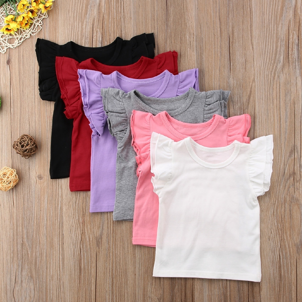 Áo tay cánh tiên , vải cotton , màu trơn cho bé gái