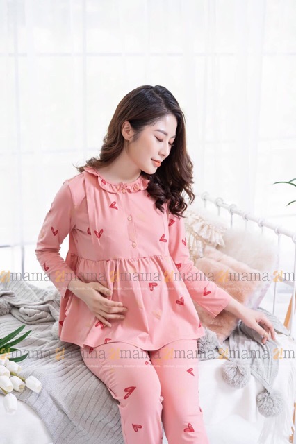 [Giá Tốt] Bộ bầu dài tay và sau sinh chất cotton mát có khóa ti