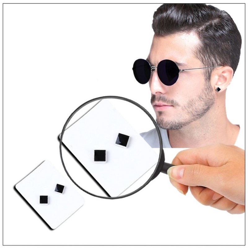 Bông Tai Nam Châm Hình Vuông Ko Cần Bấm Lỗ Tai Titan Ko Đen TT 3448