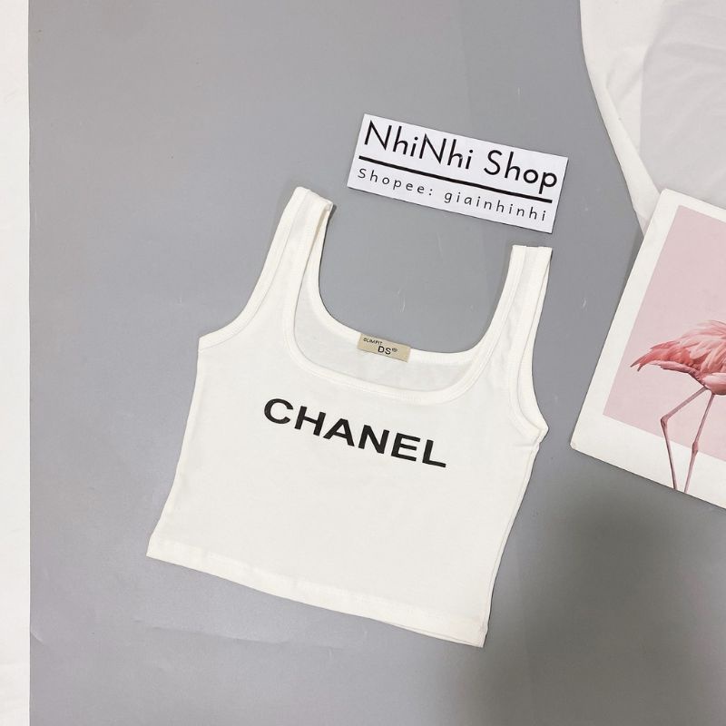 Áo sát nách cổ U in chữ CHNEL