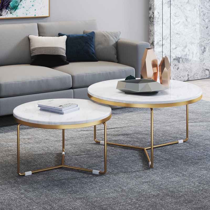 Bàn trà đôi tròn phòng khách mặt đá cẩm thạch, bàn uống nước bắc âu hiện đại