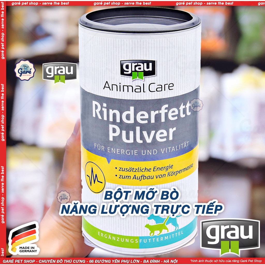 Bột mỡ bò Rinderfett Pulver Grau cấp năng lượng trong trường hợp gắng sức, mang thai hoặc dưỡng bệnh Chó Mèo lọ lớn