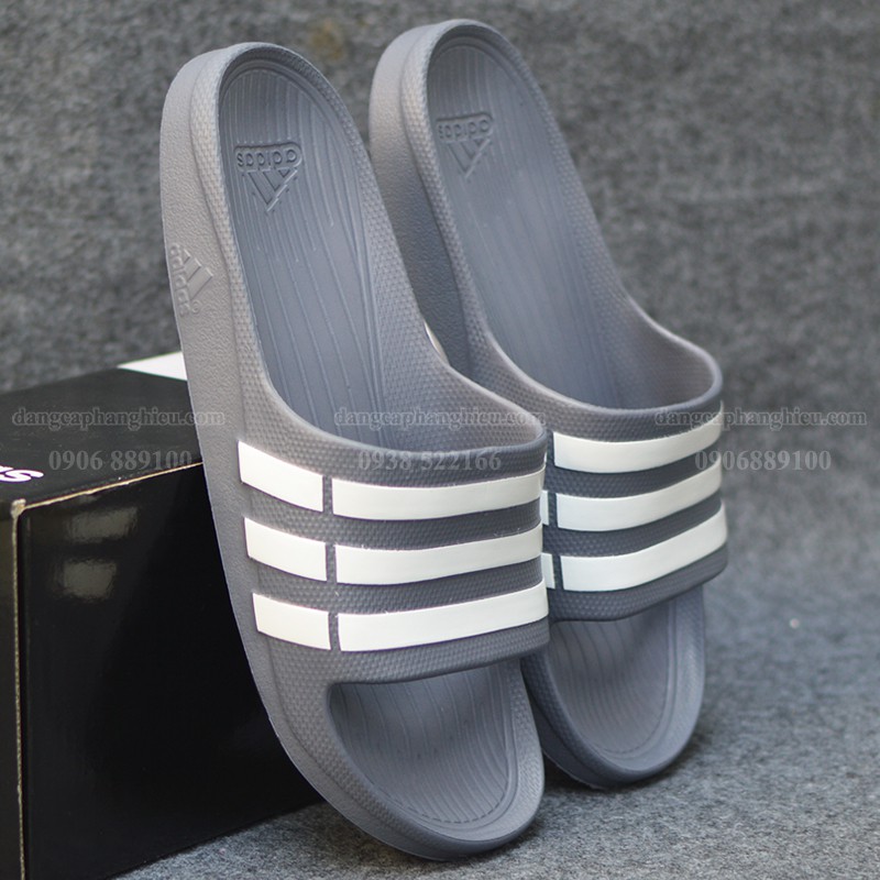 DÉP ADIDAS DURAMO CHÍNH HÃNG MÀU XÁM SỌC TRẮNG