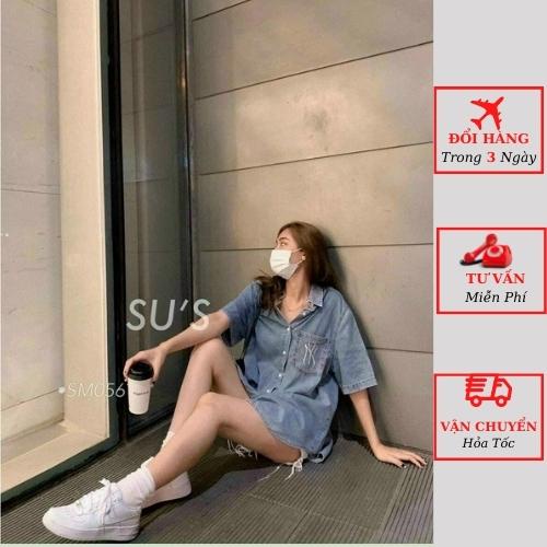 Áo sơ mi bò jean nữ huy hiệu thể thao cá tính ulzzang Hàn Quốc