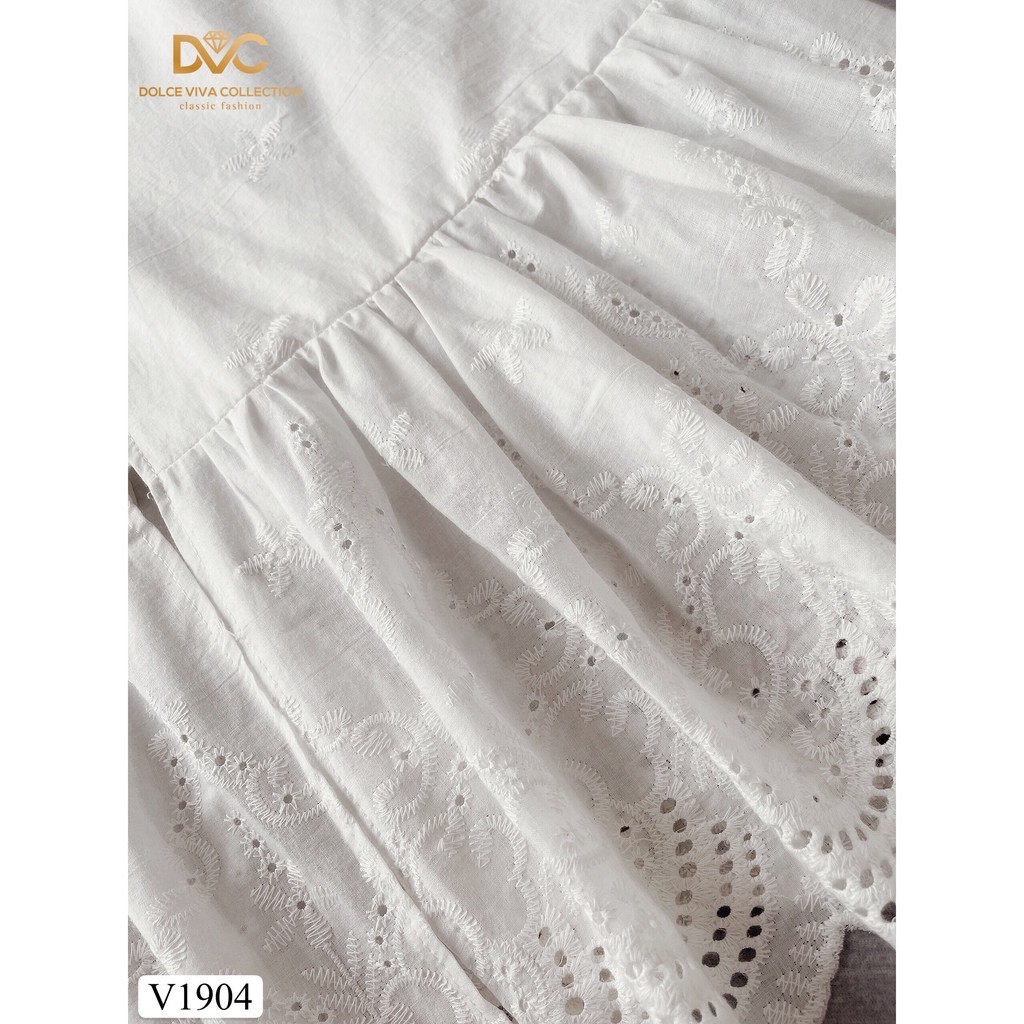 Váy xẻ trắng thiết kế V1904 - Ảnh mẫu và ảnh trải sàn do shop tự chụp