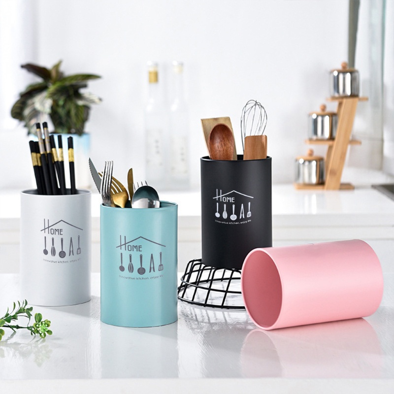 Ống đựng đũa/ muỗng/ nĩa ráo nước hình trụ bằng thép không gỉ tùy chọn màu sắc