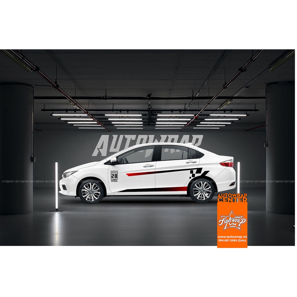 Tem họa tiết xe City Red Black Lighting - Tem họa tiết ô tô Honda, tem dán sườn xe thể thao