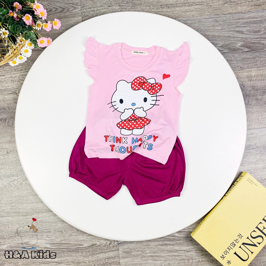 [Bé 20-32kg] Bộ Ngắn tay cánh tiên quần bèo thun lạnh in hình dành riêng cho bé gái xinh yêu từ 20-32kg
