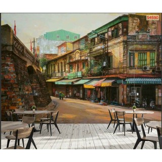 tranh dán tường 3d trang trí quán cafe,trà sữa keo sẵn