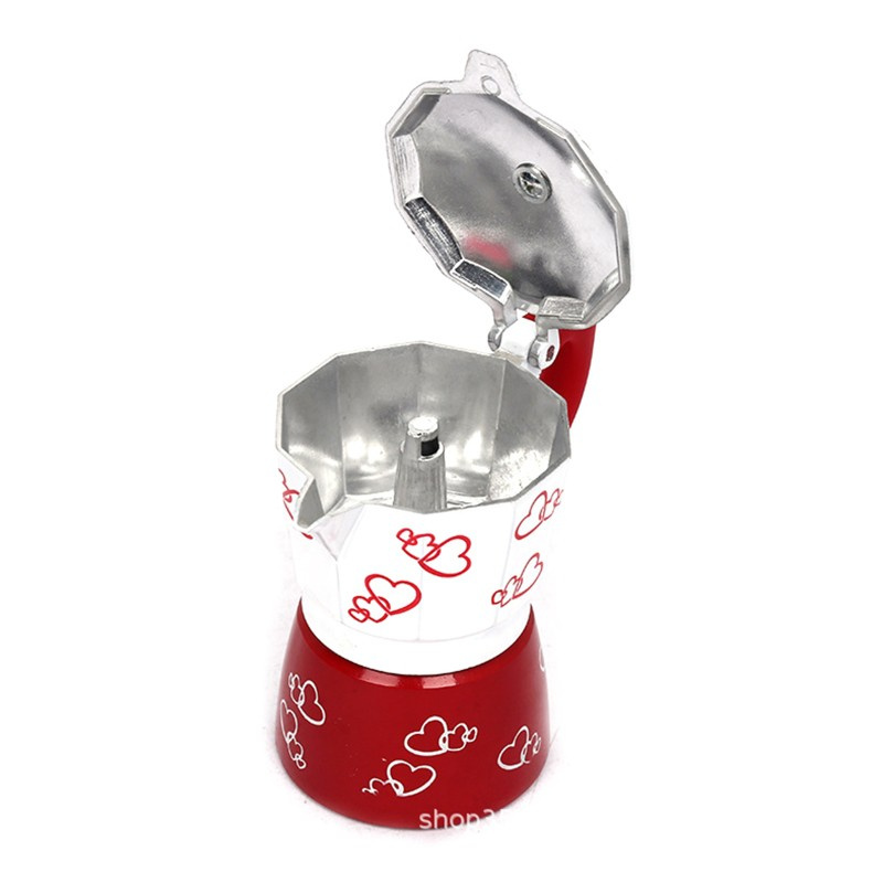 HO Red Heart Print Coffee Maker Aluminum Alloy Moka Pot Espresso Mocha Latte Filter