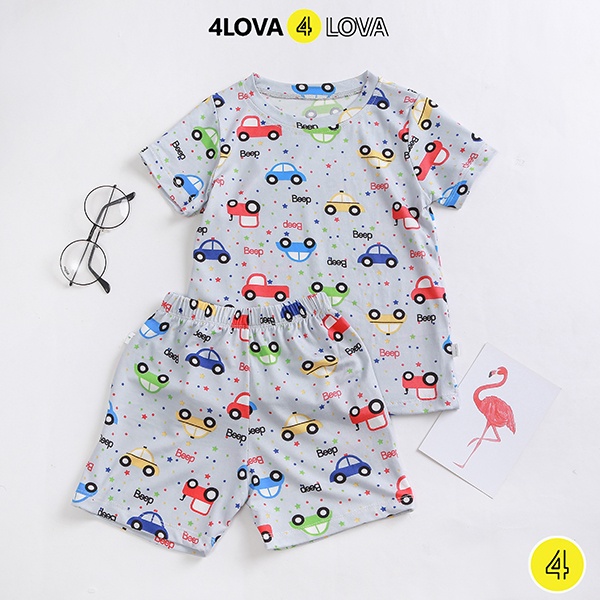 Bộ quần áo thun cộc tay cho bé hoạt hình unisex 4LOVA chất cotton lạnh mềm, mát hàng chính hãng KID007