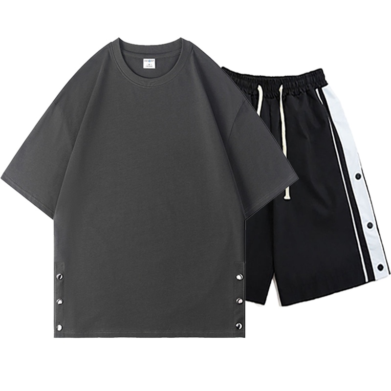 Bộ Quần Áo Thun Nam Nữ Unisex Mùa Hè Cộc Tay Xẻ Tà Cúc Bấm 2 Bên Quần Short Thời Trang Zenkonu T225+S042