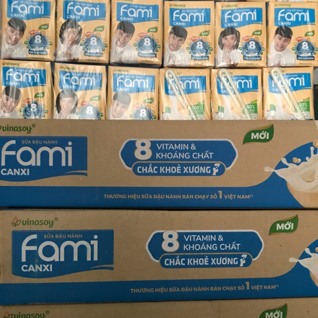 Sữa Đậu Nành Fami Nguyên Chất, CanXi 200ml thùng 36 hộp