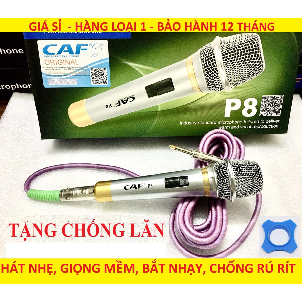 Mic Có Dây CAF P8 (Tặng Chống Lăn) Khung INOX,Sơn Tĩnh Điện,Dây Dài Chống Xoắn ,Hút Giọng,Hát Nhẹ,Chống Rú Tốt.