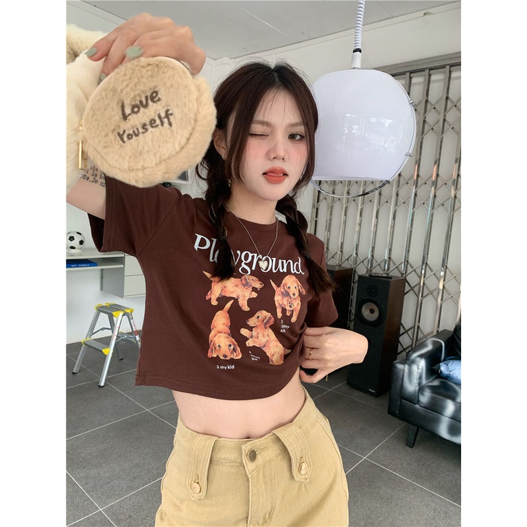 Áo Thun Nữ Tay Ngắn In Hình Chó Dễ Thương