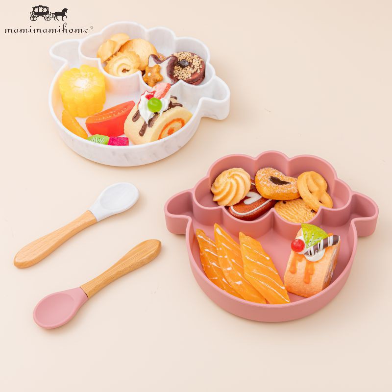 Set bát ăn và thìa bằng MAMIMAMIHOME silicon cao cấp hình cừu không thấm nước không chứa BPA cho bé