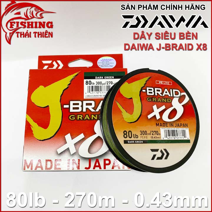 Dây câu cá Daiwa JBraid X8 80lb