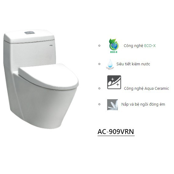 Bàn cầu 1 khối cao cấp INAX AC909VRN, công nghệ Aqua ceramic, nắp rơi êm, 2 nhấn tiết kiệm nước, bảo hành 10 năm