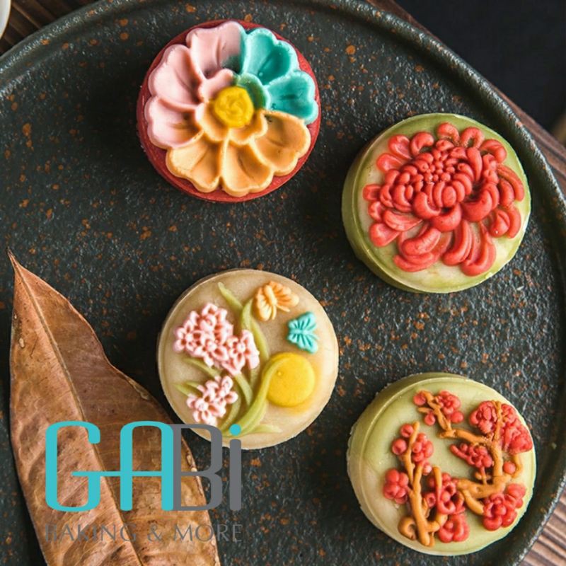 Khuôn trung thu lò xo 4 mặt hoa tròn 63g