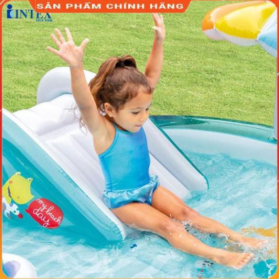 Bể bơi phao mini cho bé có cầu trượt 0317 57165, hồ bơi bơm hơi hình cá sấu, Bảo hành 12 tháng