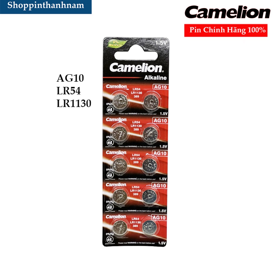 Vỉ 10 viên pin AG10 Camelion LR54 LR1130 thay máy tính Casio
