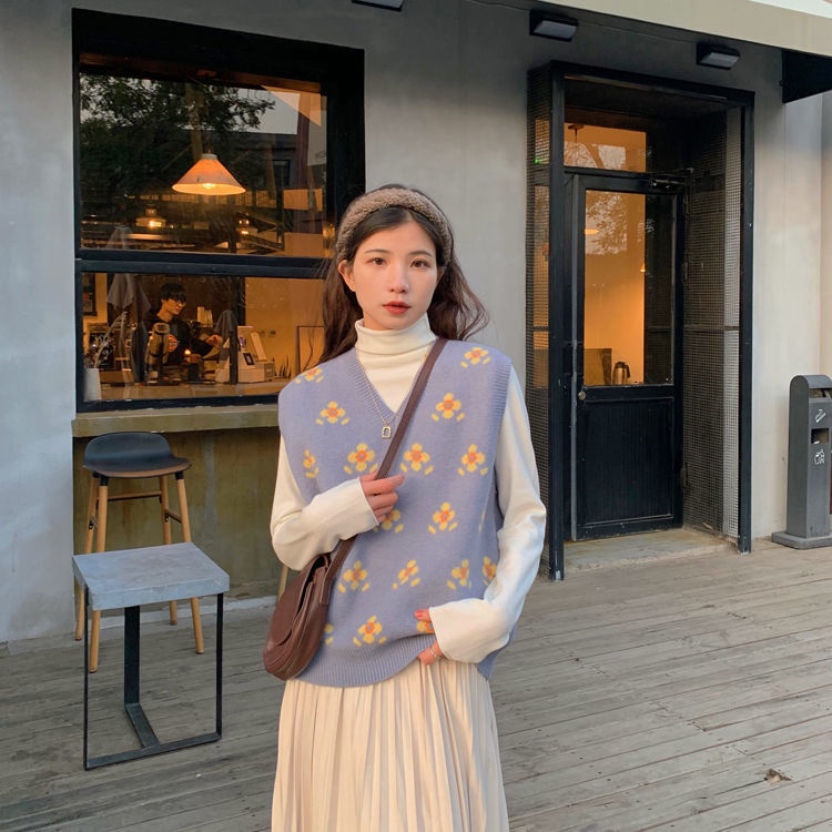 Áo len không tay cổ chữ v dáng rộng thời trang phong cách Hàn Quốc