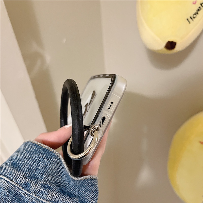 Ốp Điện Thoại Họa Tiết Hoa/Gấu Trúc Hoạt Hình Có Dây Đeo Cho iPhone 13Pro iPhone12 78plus/X/XR/ Promax/Mini