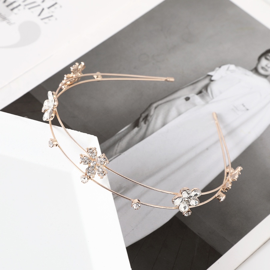 Băng Đô Hai Lớp Bằng Hợp Kim Đính Đá Hình Hoa Phong Cách Hàn Quốc