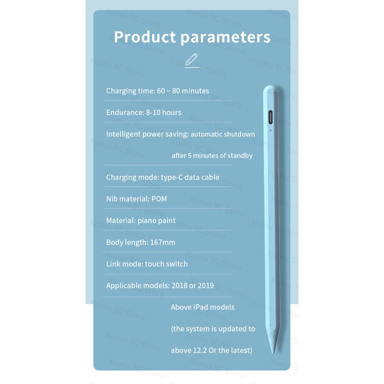 Xumu Macaron Color Capacitance Stylus Pen With Palm Rejection Tilt Pressure Technologe For Pro 11 12.9 2019 2018 10.2 10.5 Mini 5 Air 4 4th gen 10.9 inch 2020 Tablet Anti-Mistouch Smart Touch Screen Drawing Writing Pen