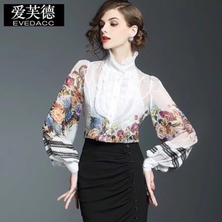 Sơ mi voan tơ lụa hoa hồng