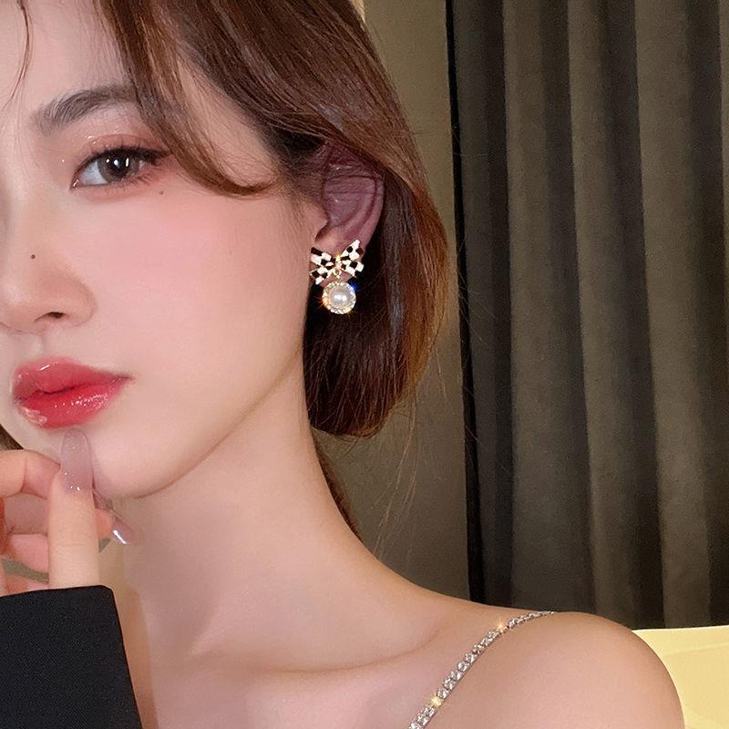 Bông Tai Mạ Bạc 925 Hình Nơ Đính Ngọc Trai Dễ Phối Đồ Thời Trang