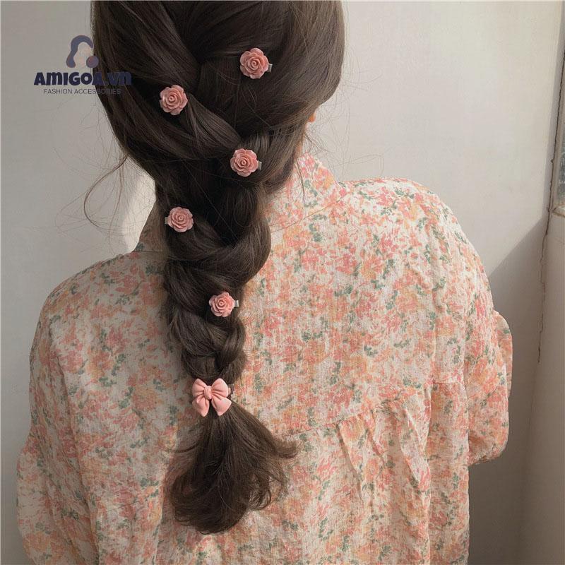 ✨✨Kẹp Tóc Hình Nơ Họa Tiết Trái Tim/Quả Đào Xinh Xắn Cho Bé Gái