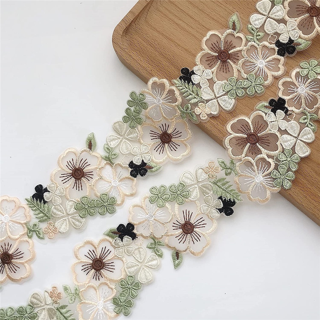 Cuộn Dây Ren Hoa 3D Rộng 6.5Cm Dài 1 Yard Dùng Trang Trí Đầm / Đám Cưới