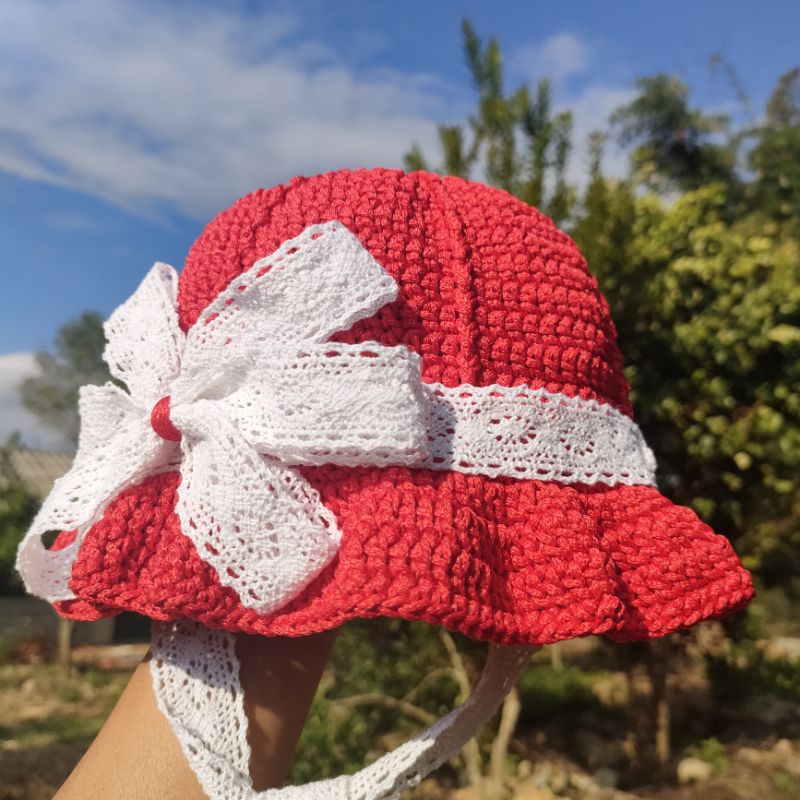 Mũ Nón Nơ Tiểu Thư Có Dây Cột Cho Bé Gái