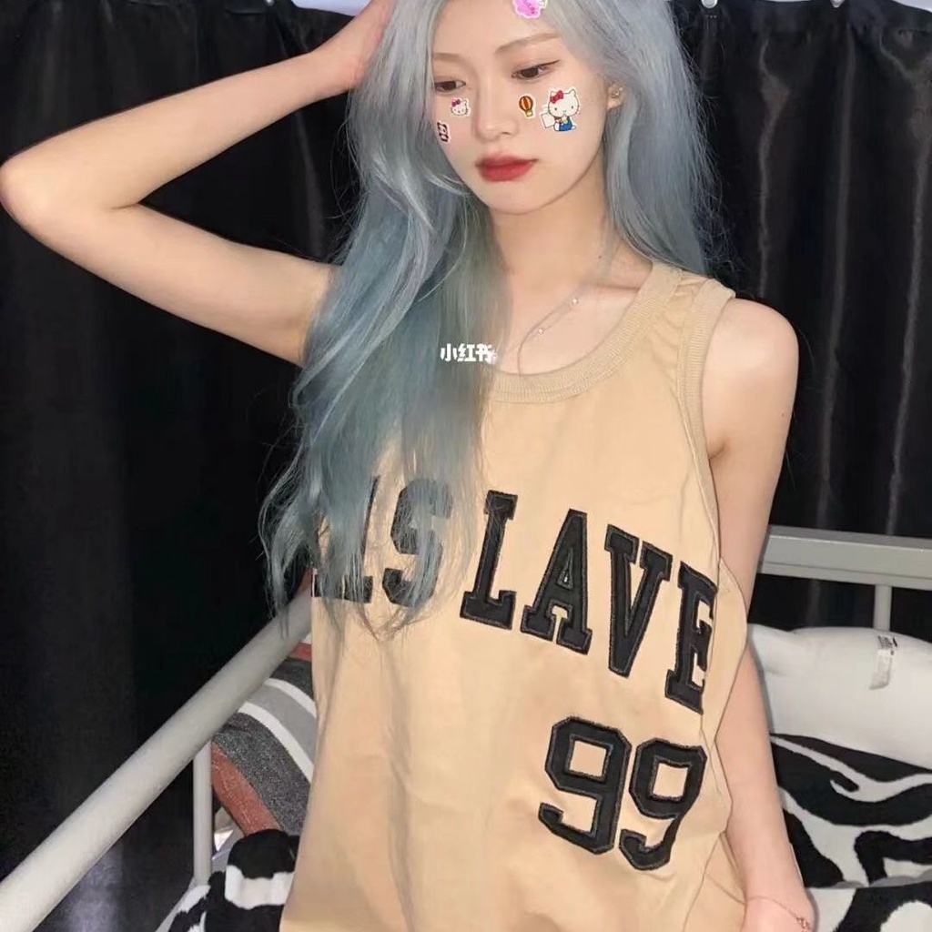 Jiashucheng Áo Ba Lỗ Thể Thao Dáng Rộng In Chữ Thời Trang Mùa Hè Năng Động