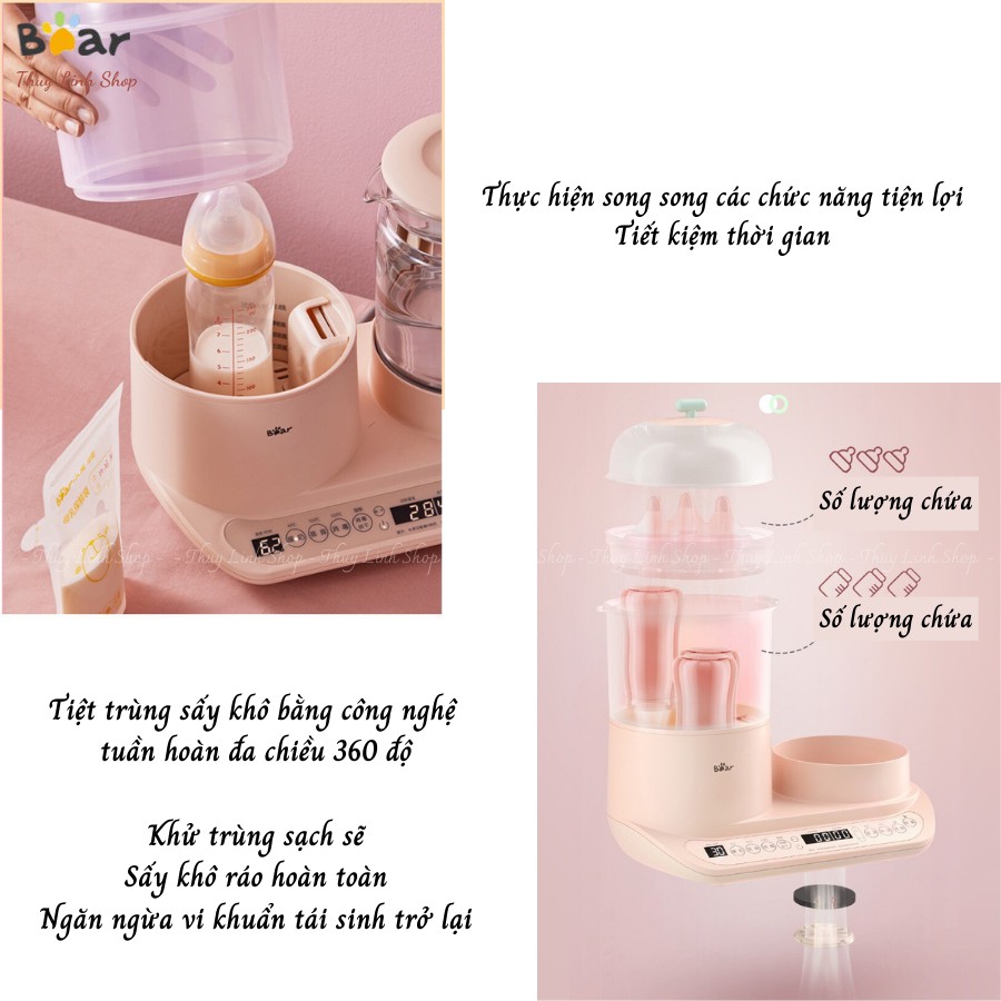 MÁY TIỆT TRÙNG SẤY KHÔ BÌNH SỮA VÀ MÁY HÂM SỮA - BÌNH ĐUN NƯỚC PHA SỮA BEAR 4IN1 BẰNG HƠI NƯỚC - BH 1 NĂM