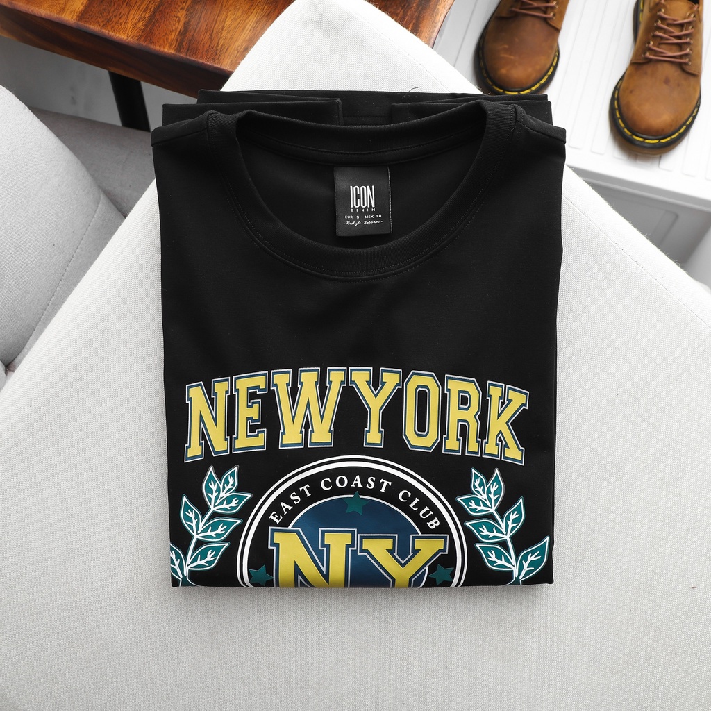 ICON DENIM Áo Thun New York mới nhất, với chất vải cotton 4 chiều, Vintage college style typography New York