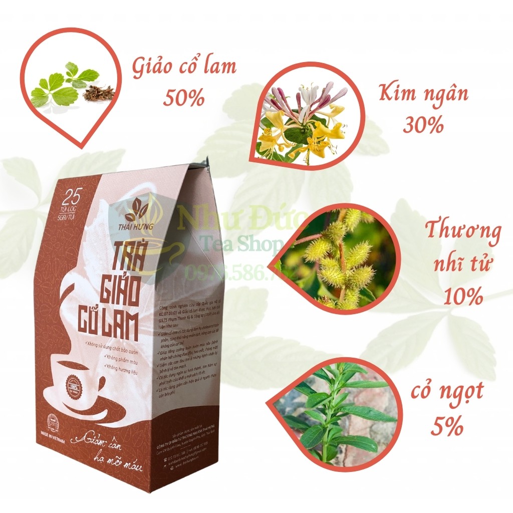 Trà Giảo Cổ Lam Thái Hưng Giúp Giảm Cân Hạ Mỡ Máu 25 Túi Lọc 125g