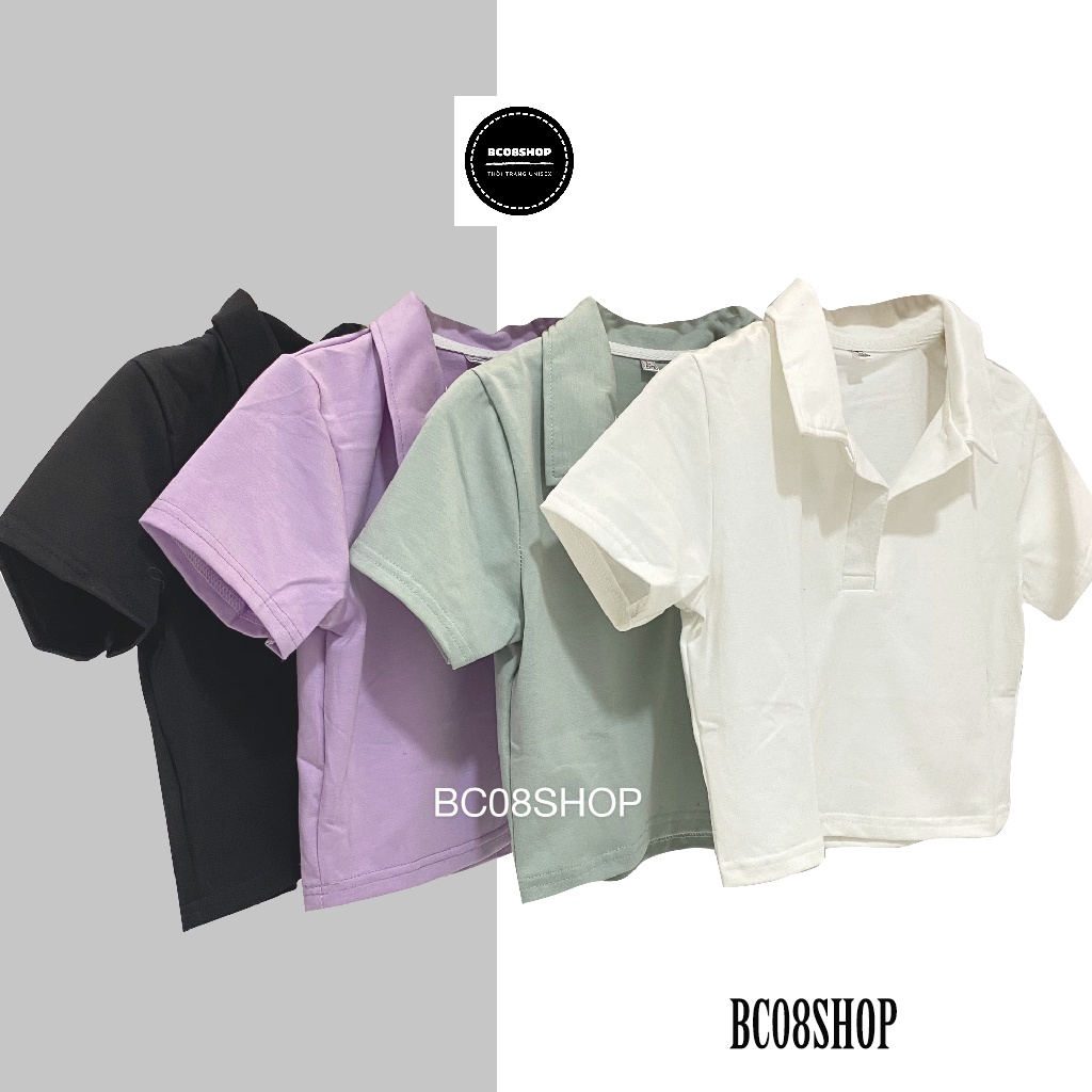 [Mã FAMARAL2 giảm 10K đơn 50K] Áo Thun Croptop cổ bẻ 4 Màu (Trắng - Đen - Tím - Xanh ) BC187