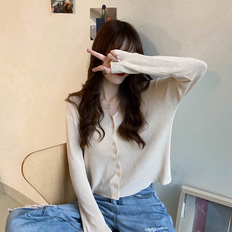 Áo khoác cardigan mỏng tay dài dáng rộng cổ chữ V dễ thương đáng yêu dành cho nữ