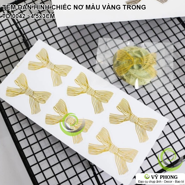 TEM DÁN CHIẾC NƠ VÀNG STICKER NHÃN DÁN TRANG TRÍ NIÊM PHONG HỘP QUÀ BAO BÌ BÁNH KẸO  TD-0042