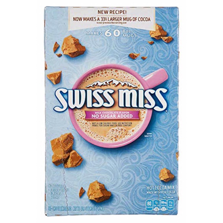 Swiss Miss Hot Cocoa Mix Không Đường - Một Hộp 60 gói - 1.24kg