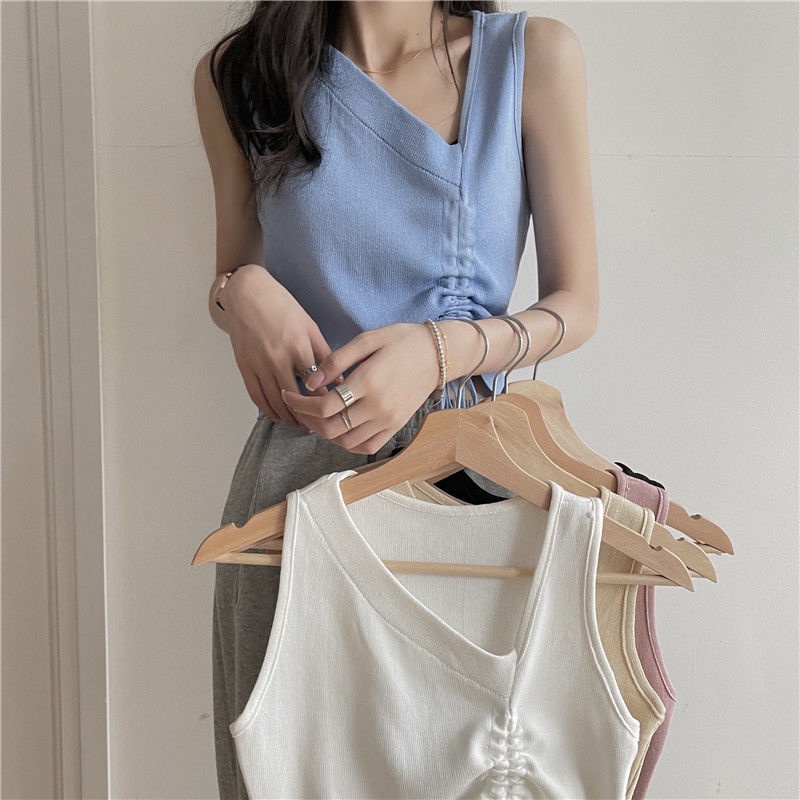 Áo kiểu IELGY không tay phối dây rút dệt kim cá tính thời trang dành cho nữ