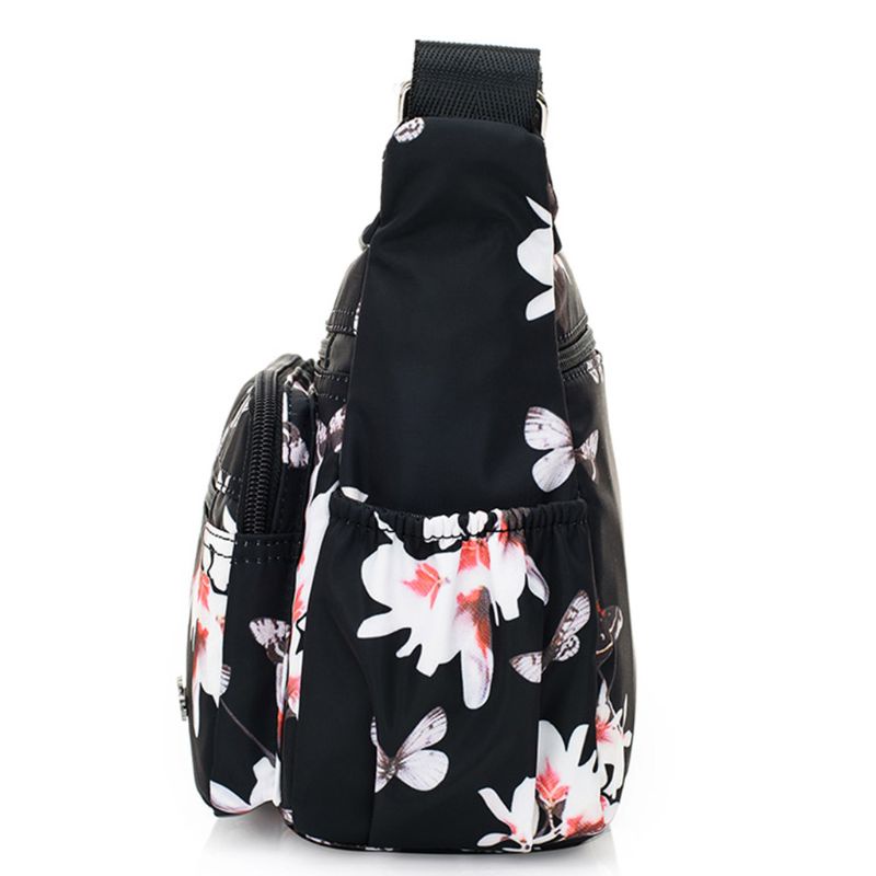 Túi Đeo Chéo Vai Bằng Nylon Họa Tiết Hoa Có Khóa Kéo Dành Cho Nữ