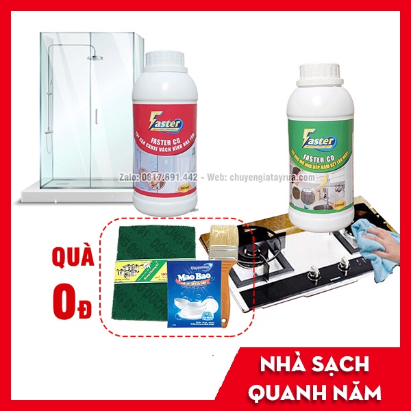 Combo Dung Dịch Tẩy Cặn Canxi Vách Kính Nhà Tắm, Gương Nhà Tắm Ố Mốc (Kèm bộ phụ kiện 4 món)