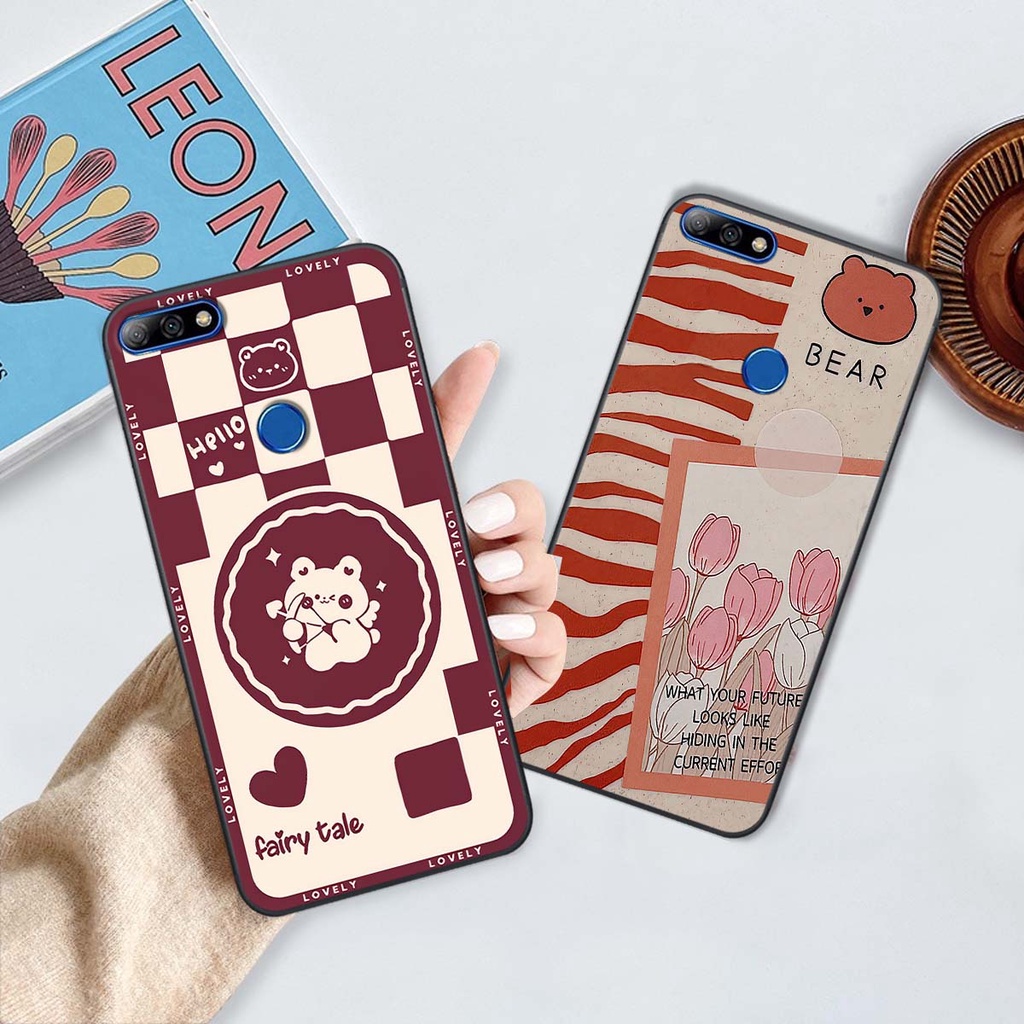 Ốp Huawei Y7 Prime 2018 / Y7 Pro 2018 gấu Bear rick caro vuông thời trang siêu đẹp