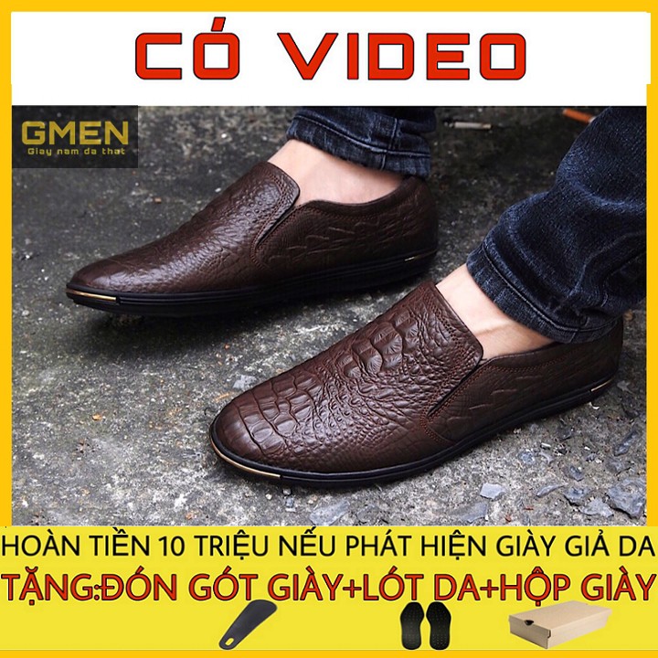 Giày da nam cao cấp da bò dập vân cá sấu phong cách trẻ trung GM35