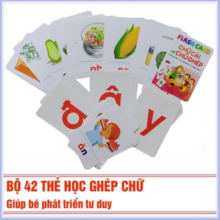 Bộ 42 thẻ học Flash Card chữ cái và chữ ghép  cho bé