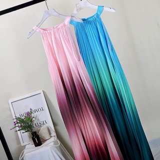 Đầm maxi màu ombre xếp ly